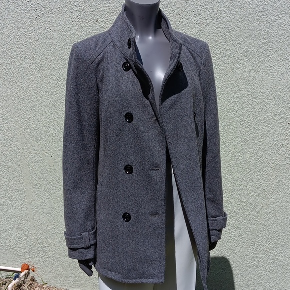 Guess Ladies (10) Button Grey Wool Blend Peaoat - Picture 8 of 16